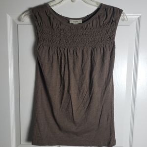 Loft Olive Green Smocked Sleeveless Tee